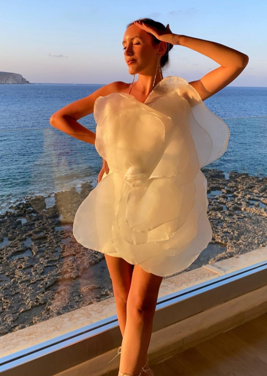 Flower Shoulder Short Dress