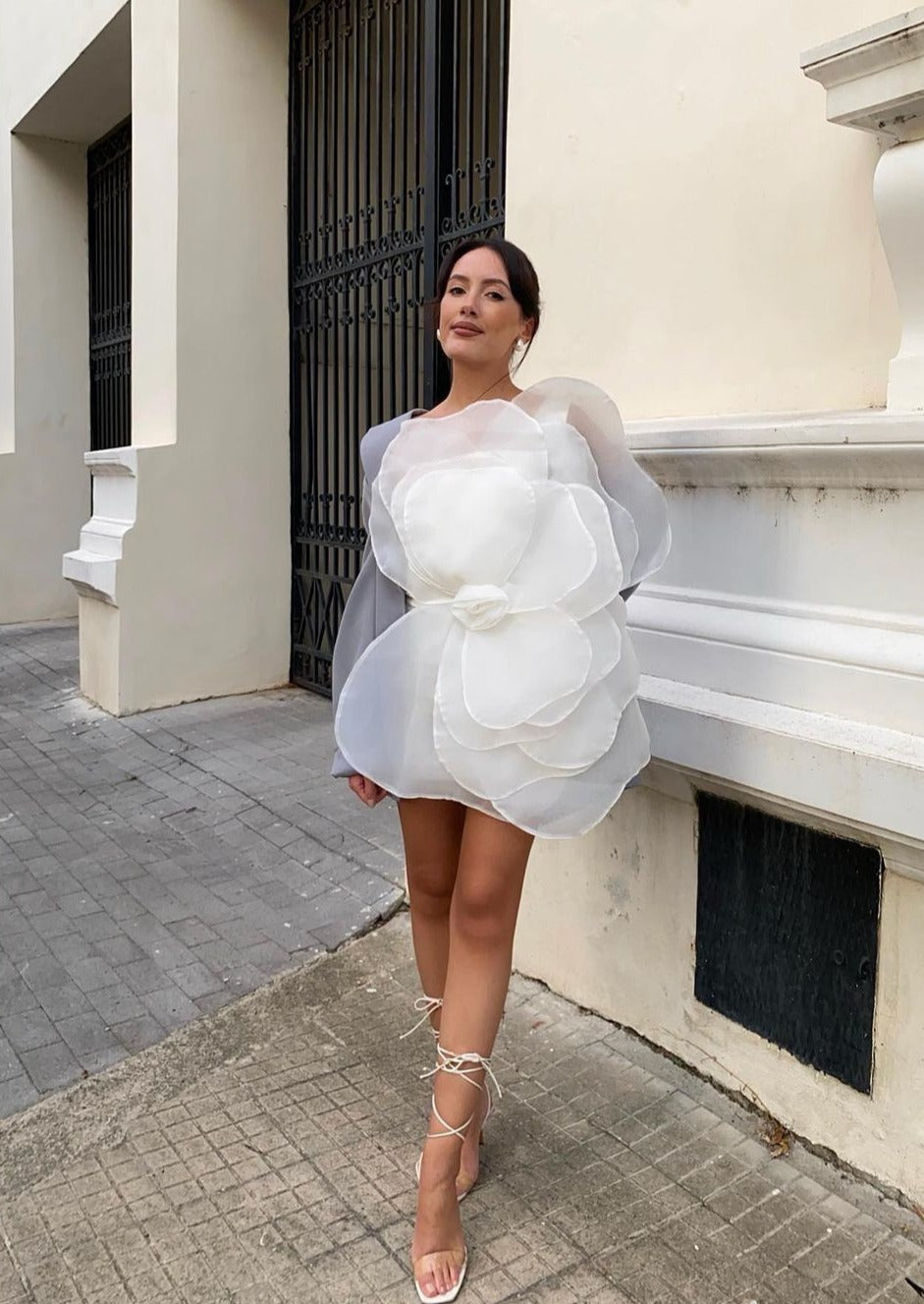Flower Shoulder Short Dress