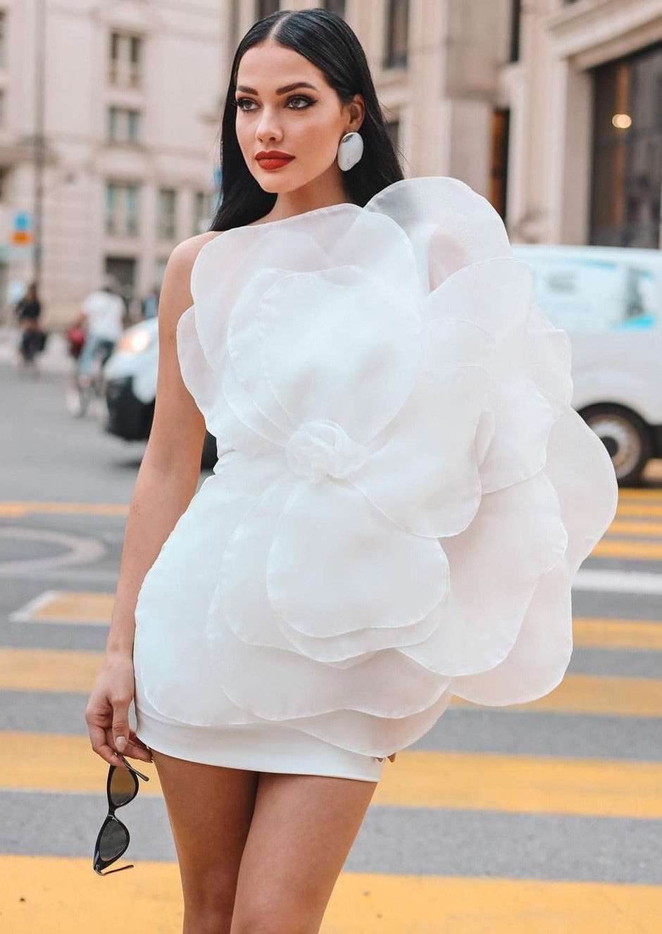 Flower Shoulder Short Dress