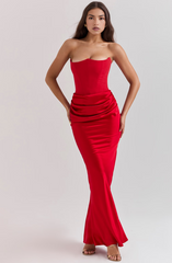 Hera - Elegant Retro Solid Color Strapless Party Dress