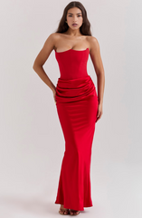Hera - Elegant Retro Solid Color Strapless Party Dress