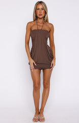 Looking For Answers Halter Mini Dress Mocha