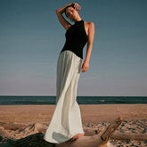 Fall Loose Backless Stitching Pleated Slim Mop Dress