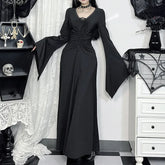Wide Sleeve Sorceress Plunging Neckline Full-Length Gown Black / S