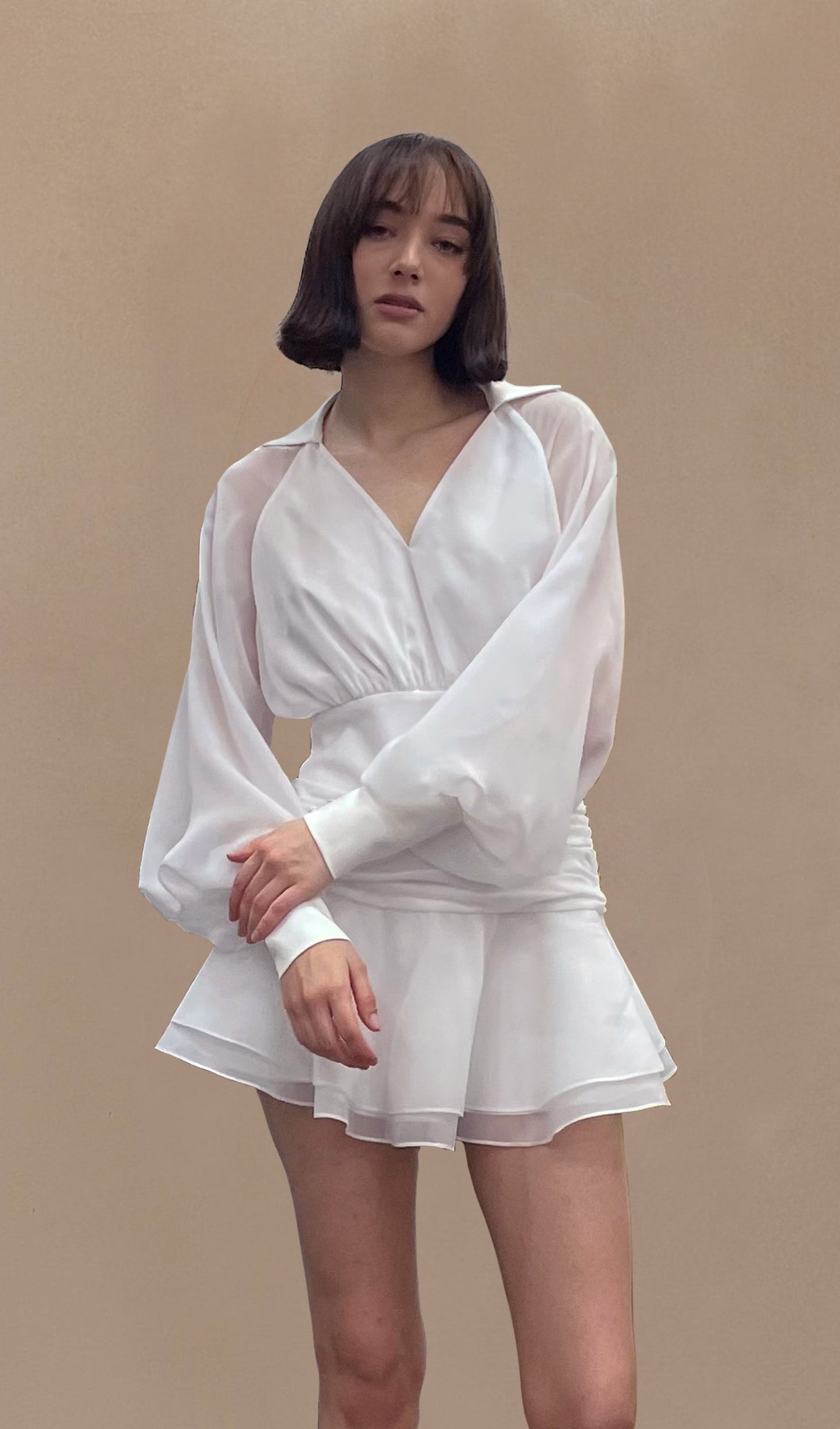 Lantern Sleeve Short Dress