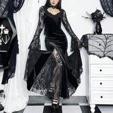Dark Lace Trumpet Slim Midi Dress