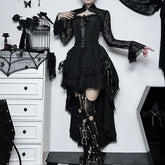 Sleeveless Lace Tuxedo High Low Midi Dress Black / S
