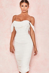 one word shoulder bosom to pull plait dress