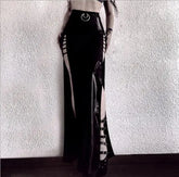 Faux Leather Hollow Out Skirt Black / S