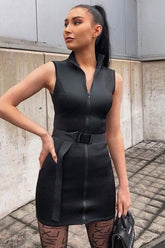 Slim Sleeveless Sexy Zipper Black Dress