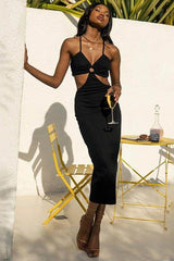 V Neck Triangle Hollow Strap Dress