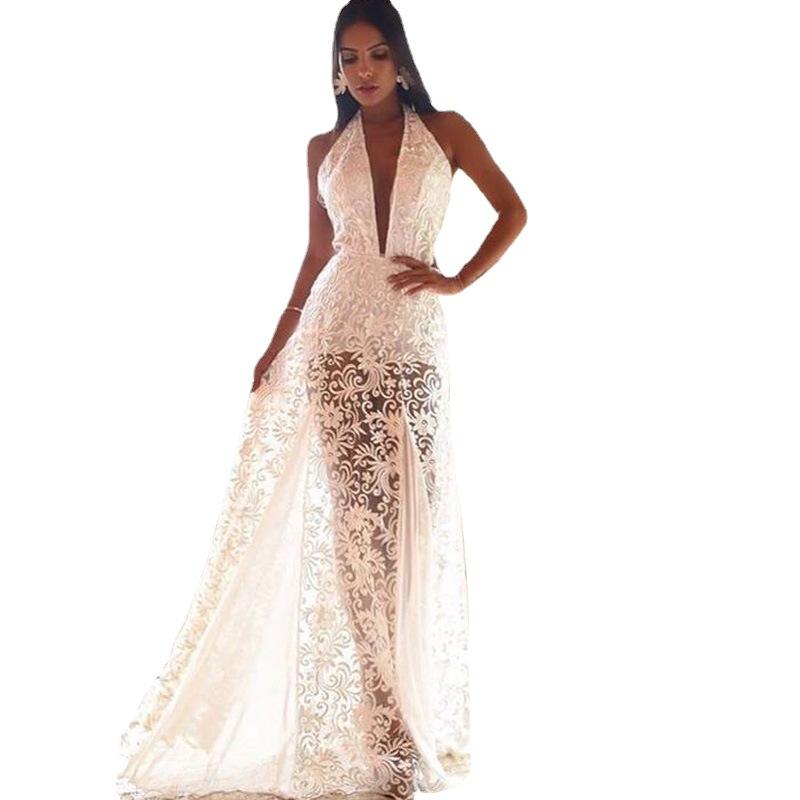 Long backless white evening dress