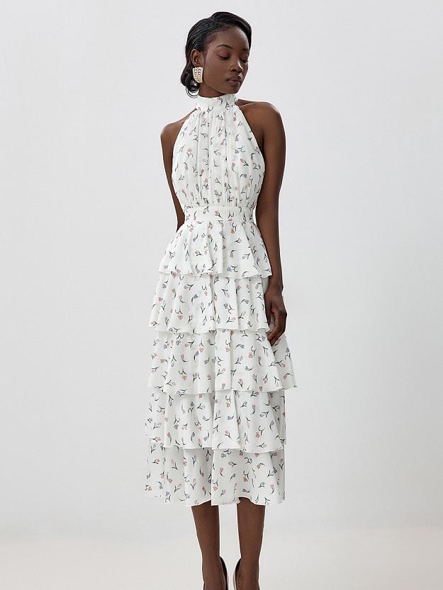 Sleeveless Hollow Floral Layered Dress