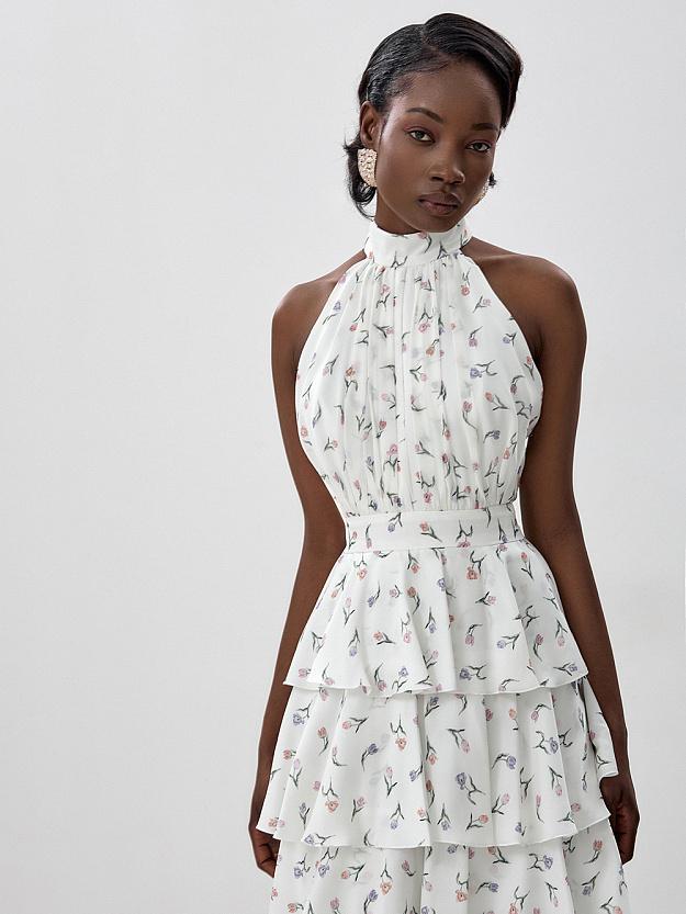 Sleeveless Hollow Floral Layered Dress