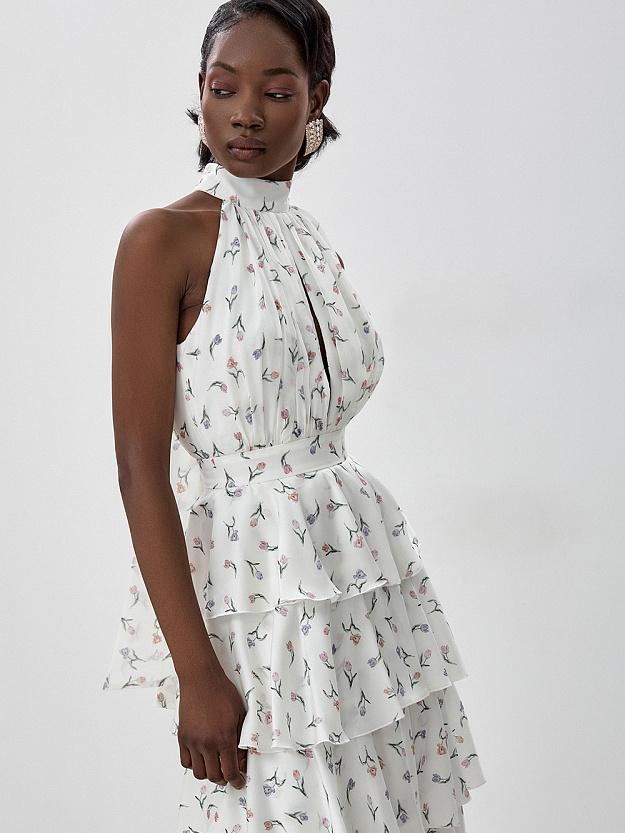 Sleeveless Hollow Floral Layered Dress