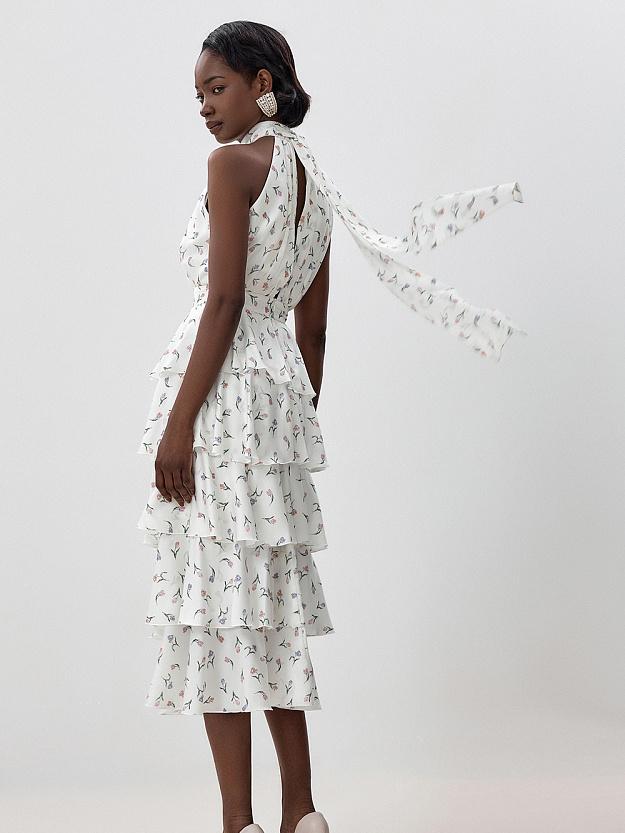Sleeveless Hollow Floral Layered Dress