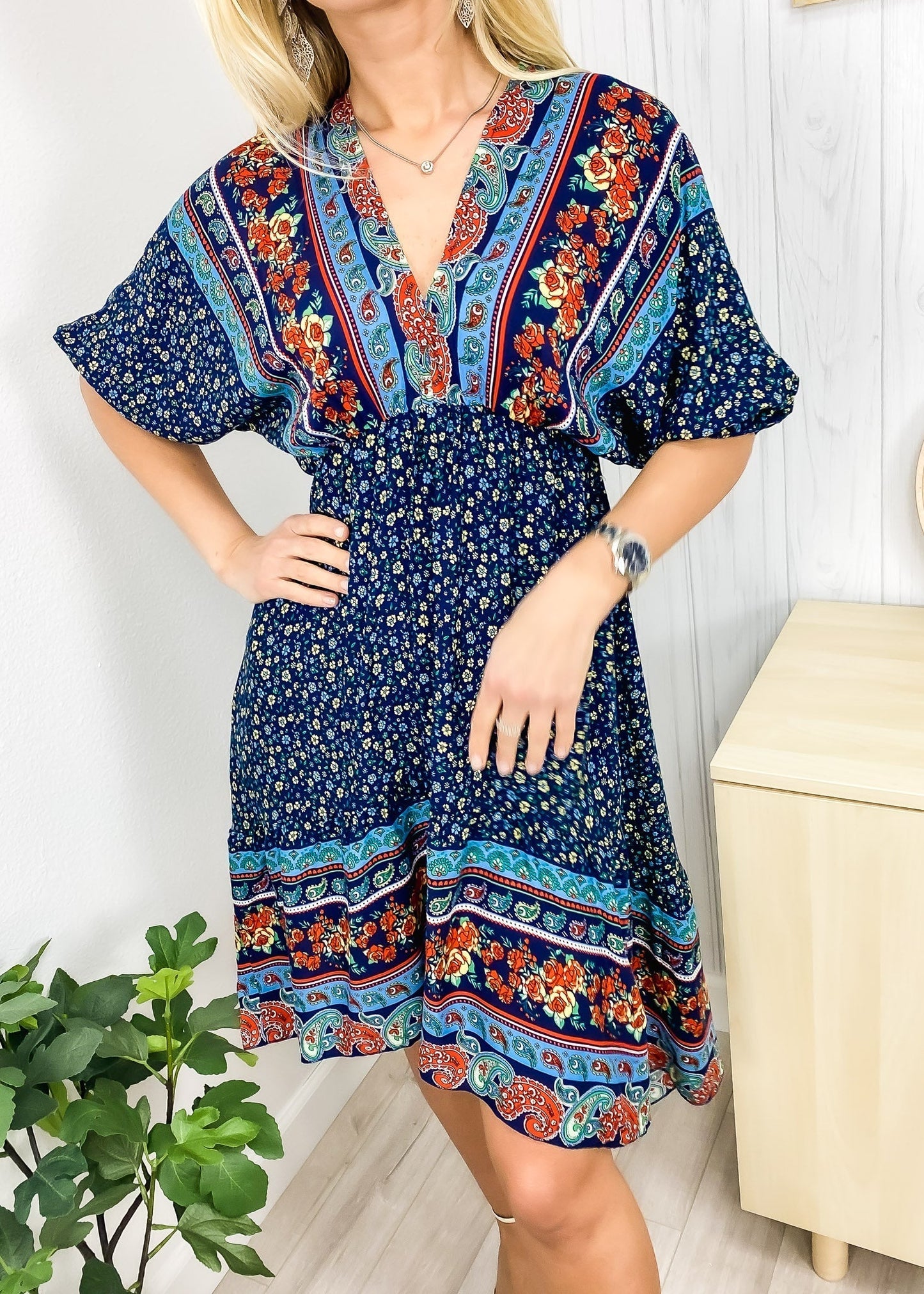 Mixed Print Asymmetrical Dress