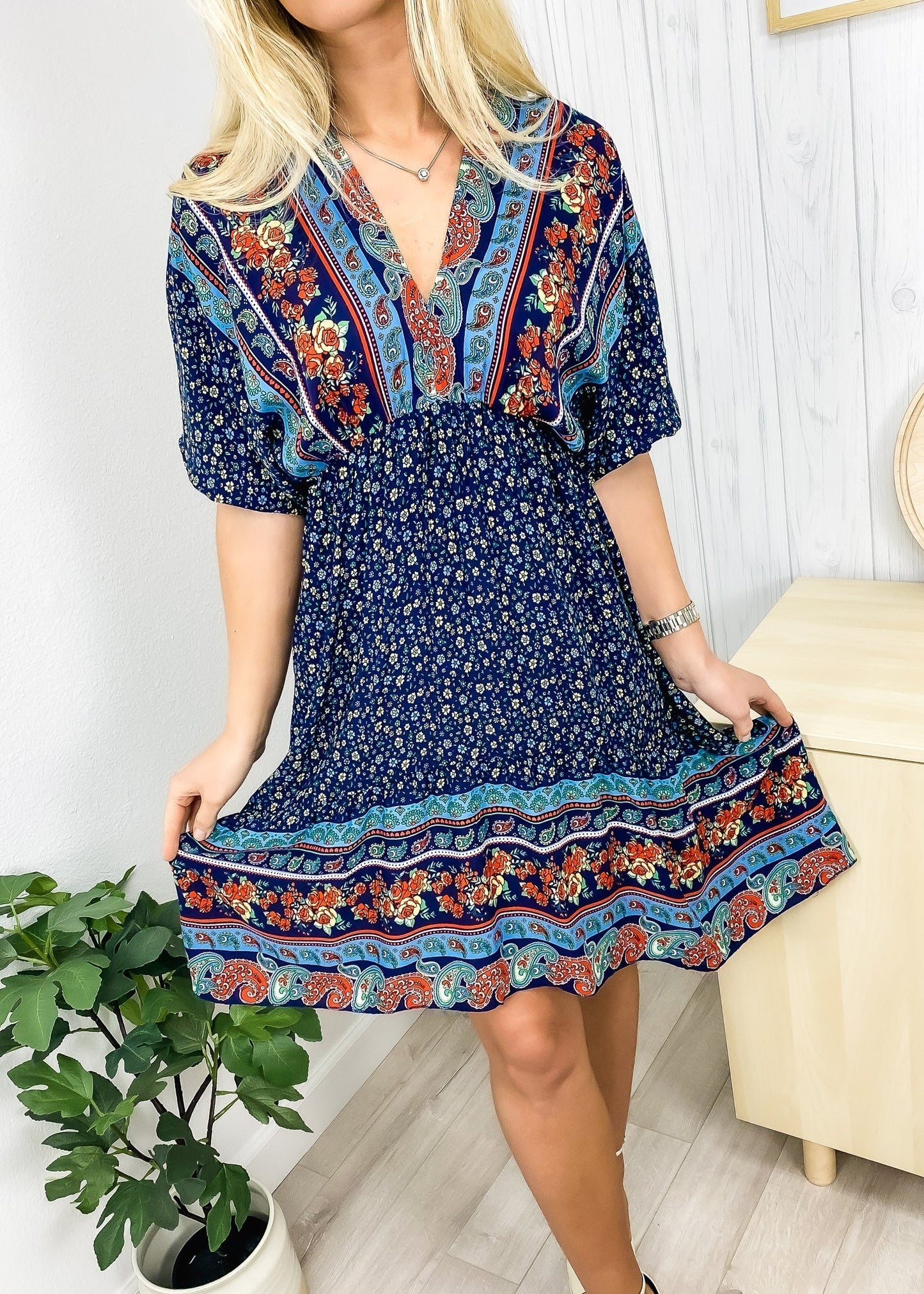 Mixed Print Asymmetrical Dress