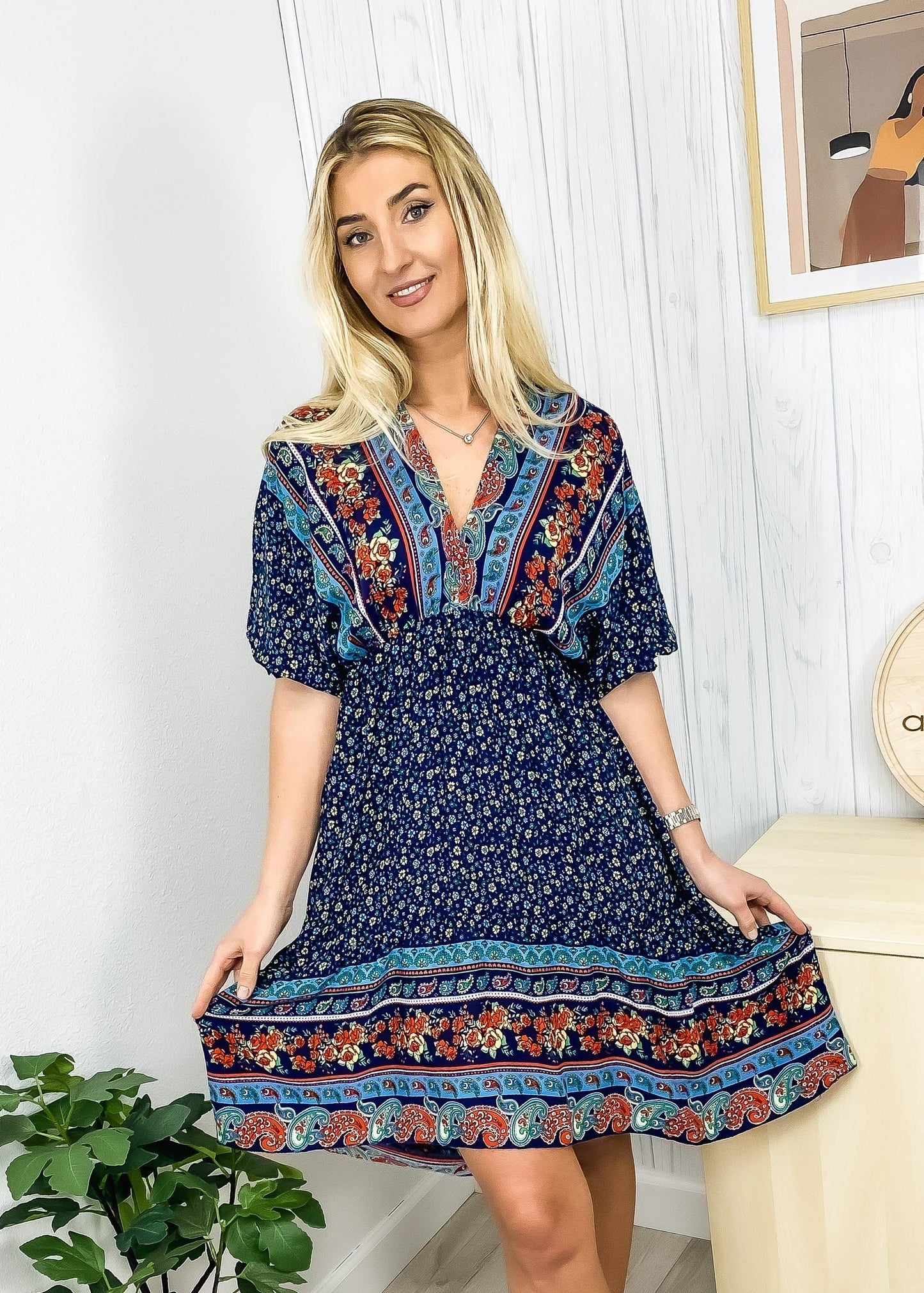 Mixed Print Asymmetrical Dress