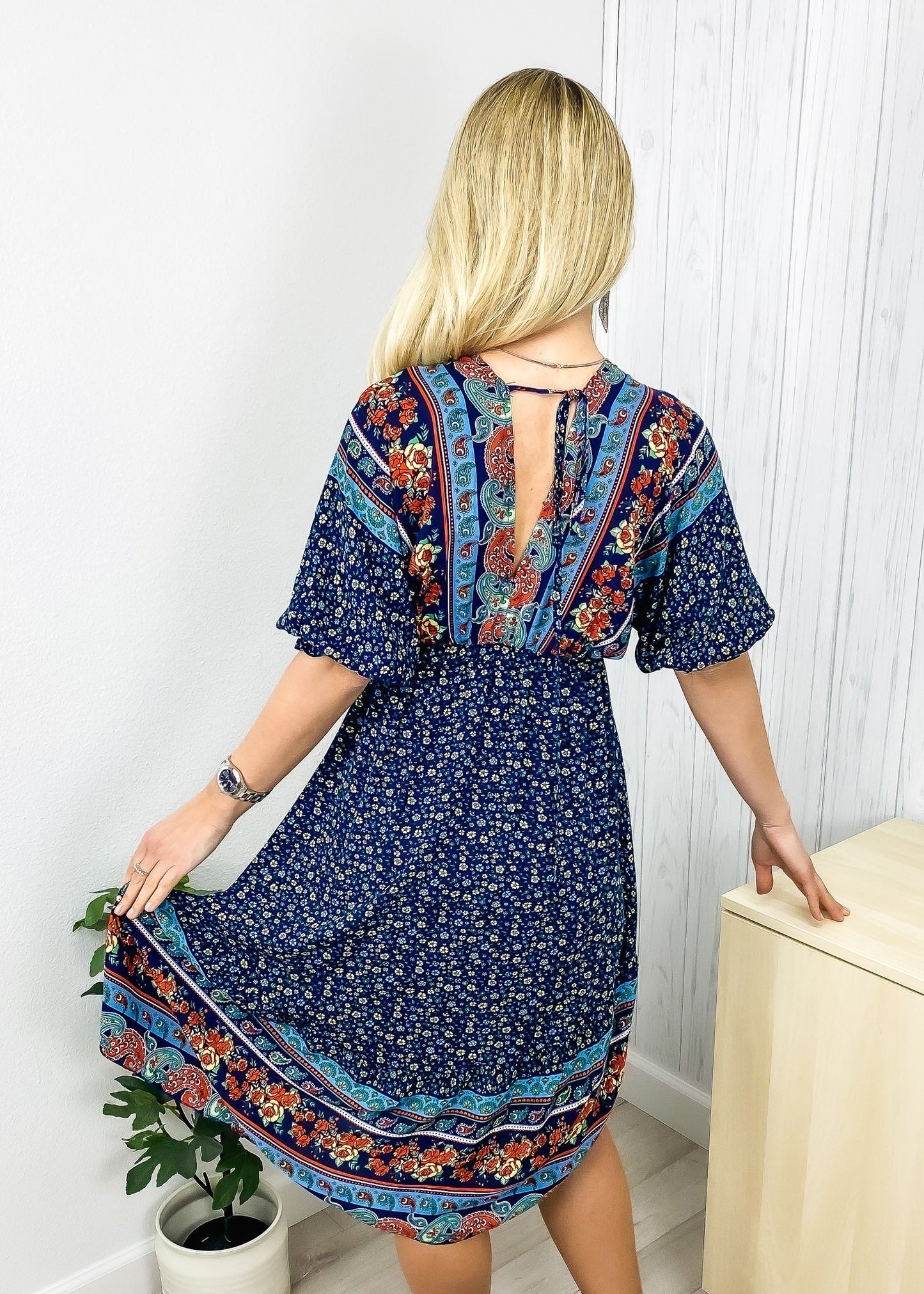 Mixed Print Asymmetrical Dress