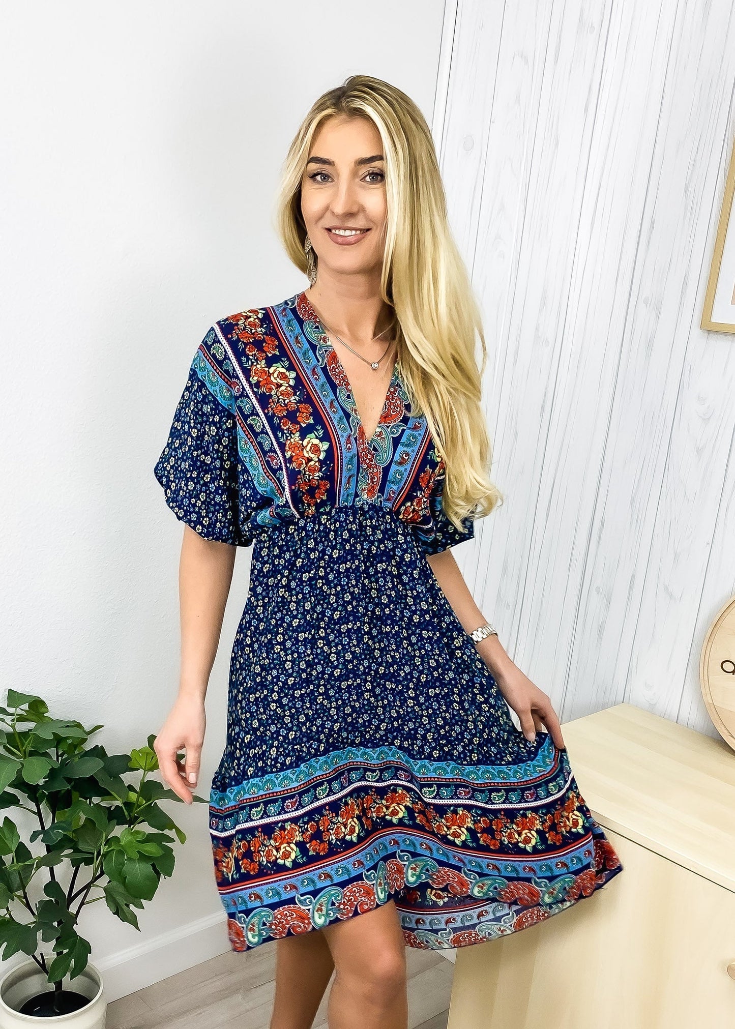 Mixed Print Asymmetrical Dress