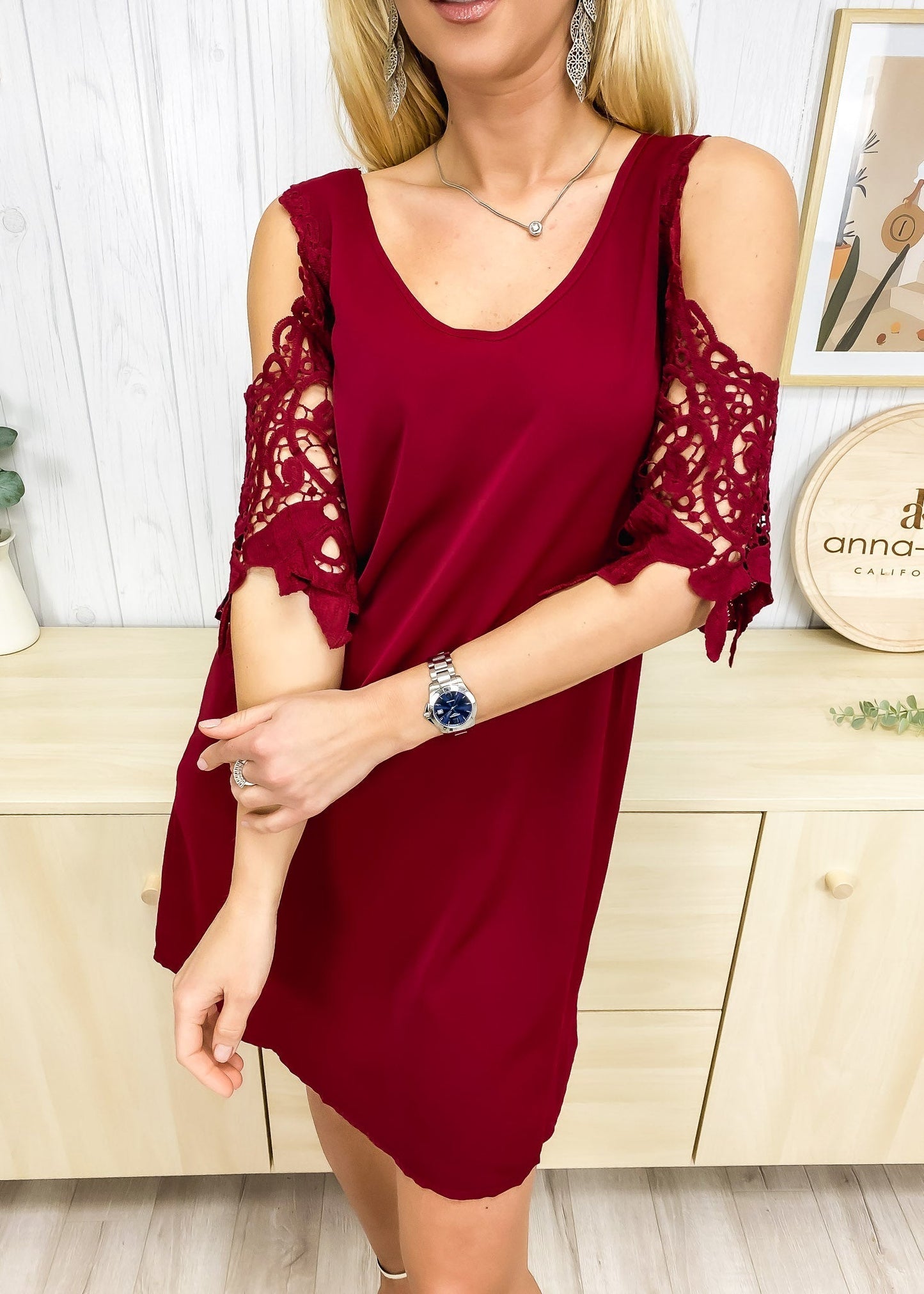 Shoulder Cutout Lace Dress