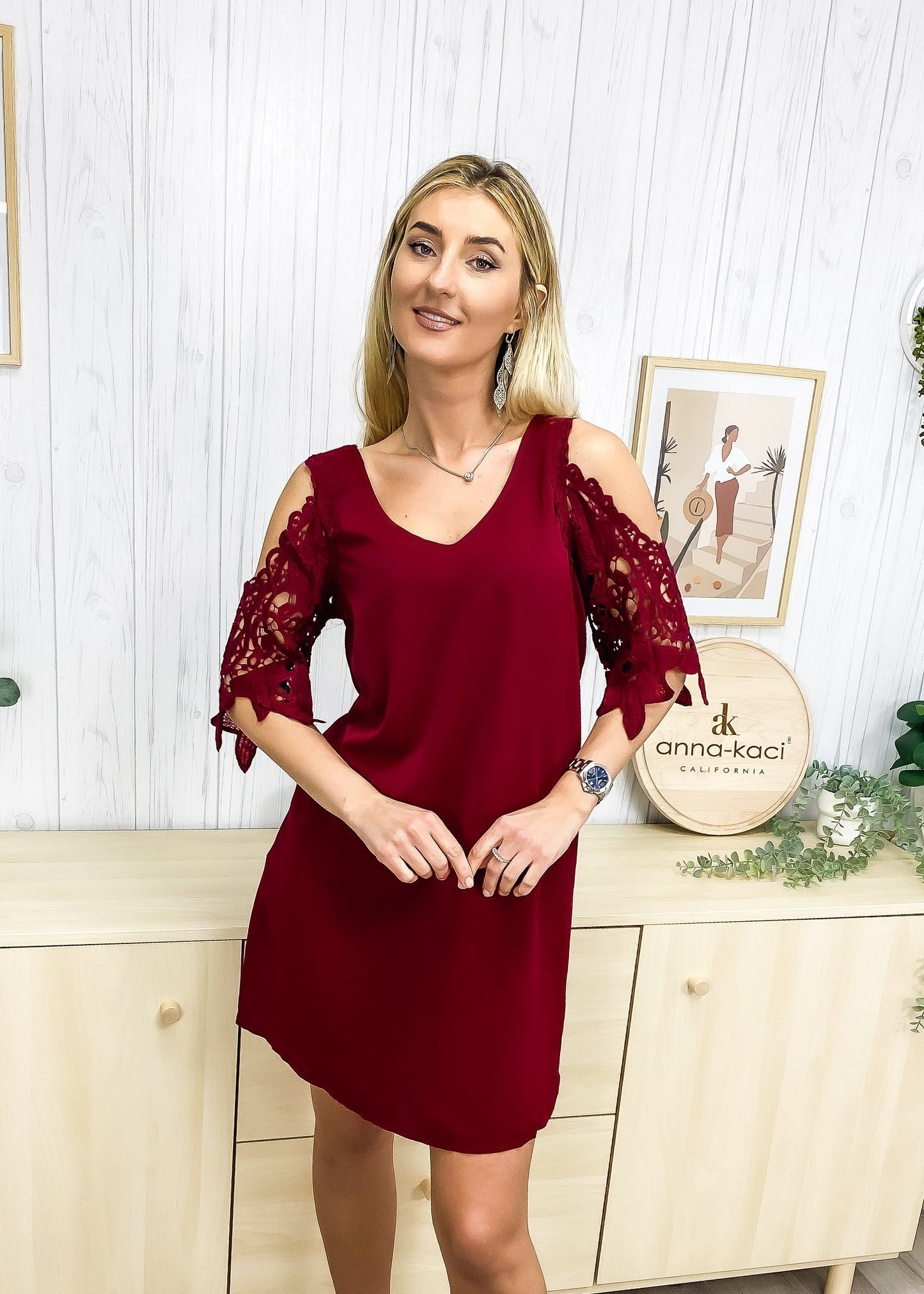 Shoulder Cutout Lace Dress