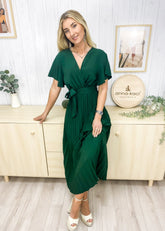 Flutter Sleeve Pleated Dress