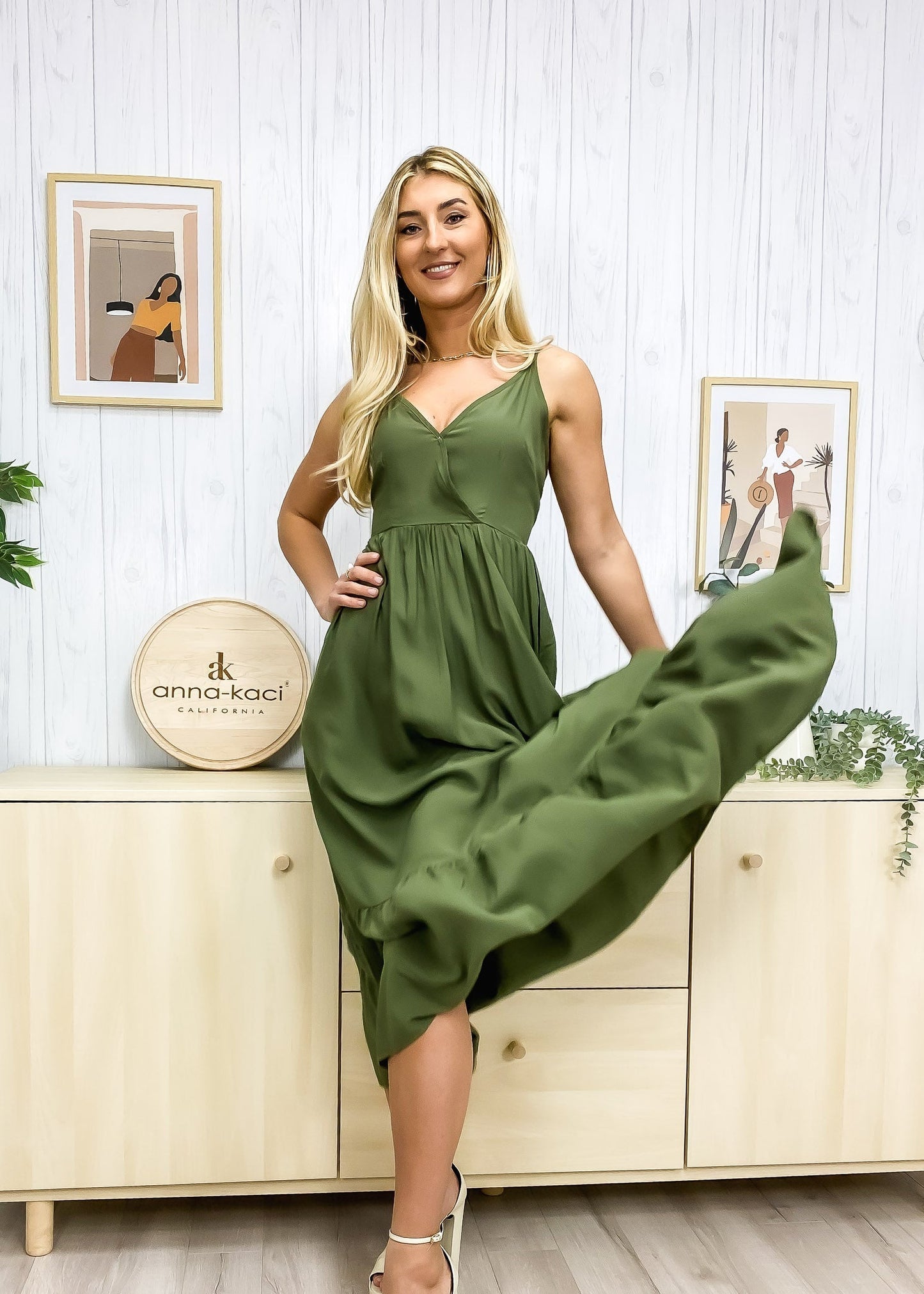 Color Surplice Neck Dress
