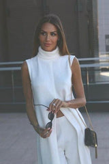 Round Neck Sleeveless Knitted Slit Front Dress