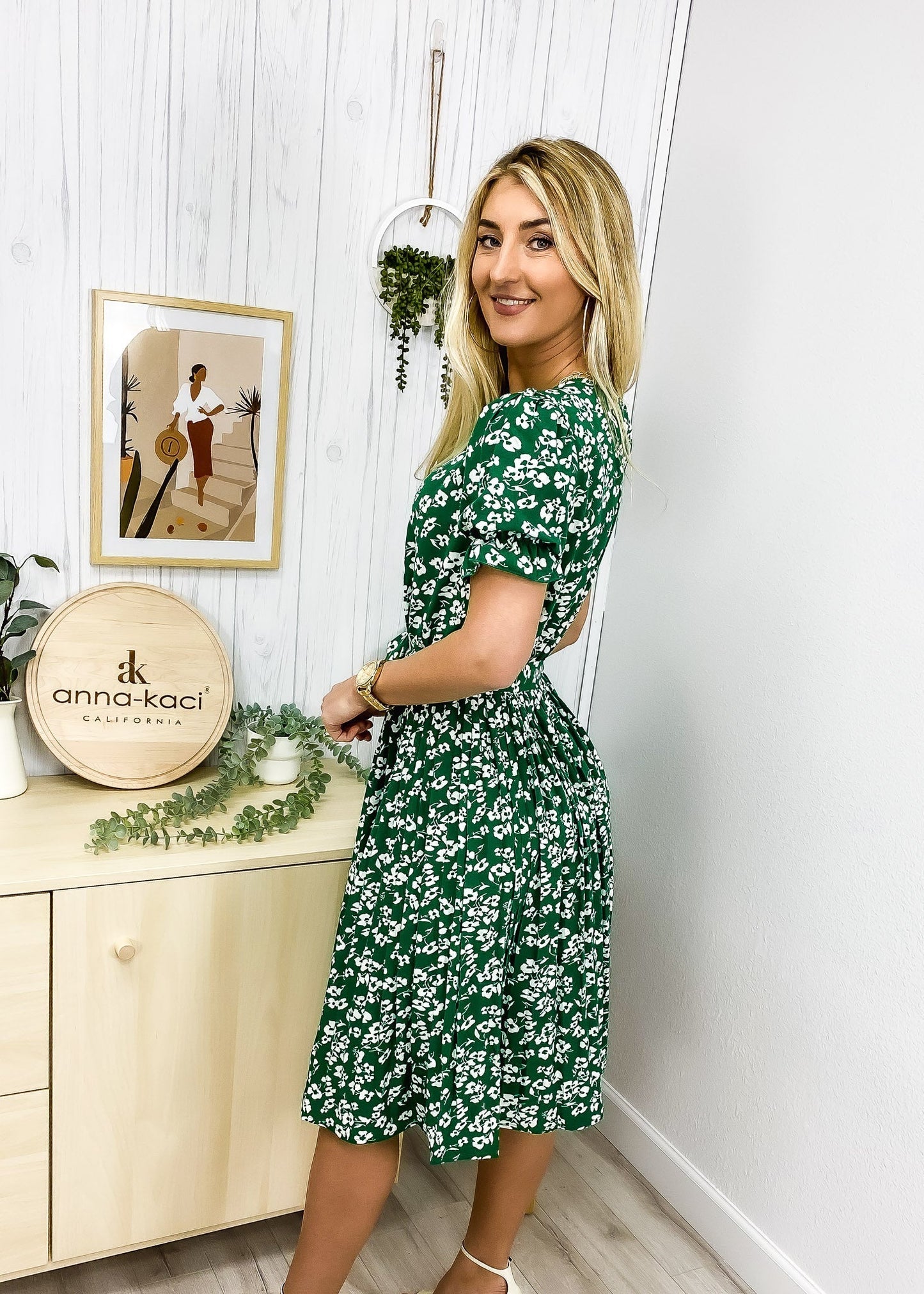 Floral Pleated Neck Dress