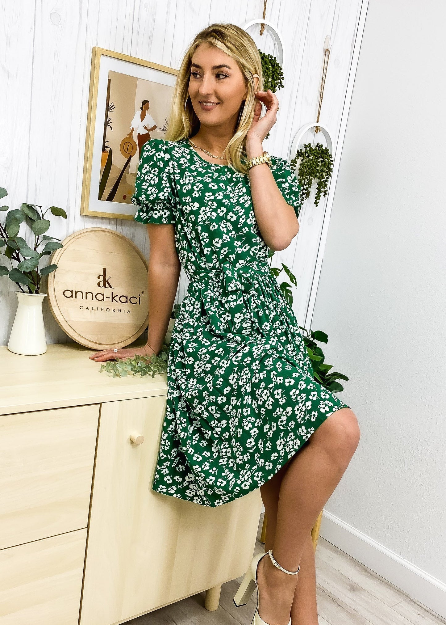 Floral Pleated Neck Dress