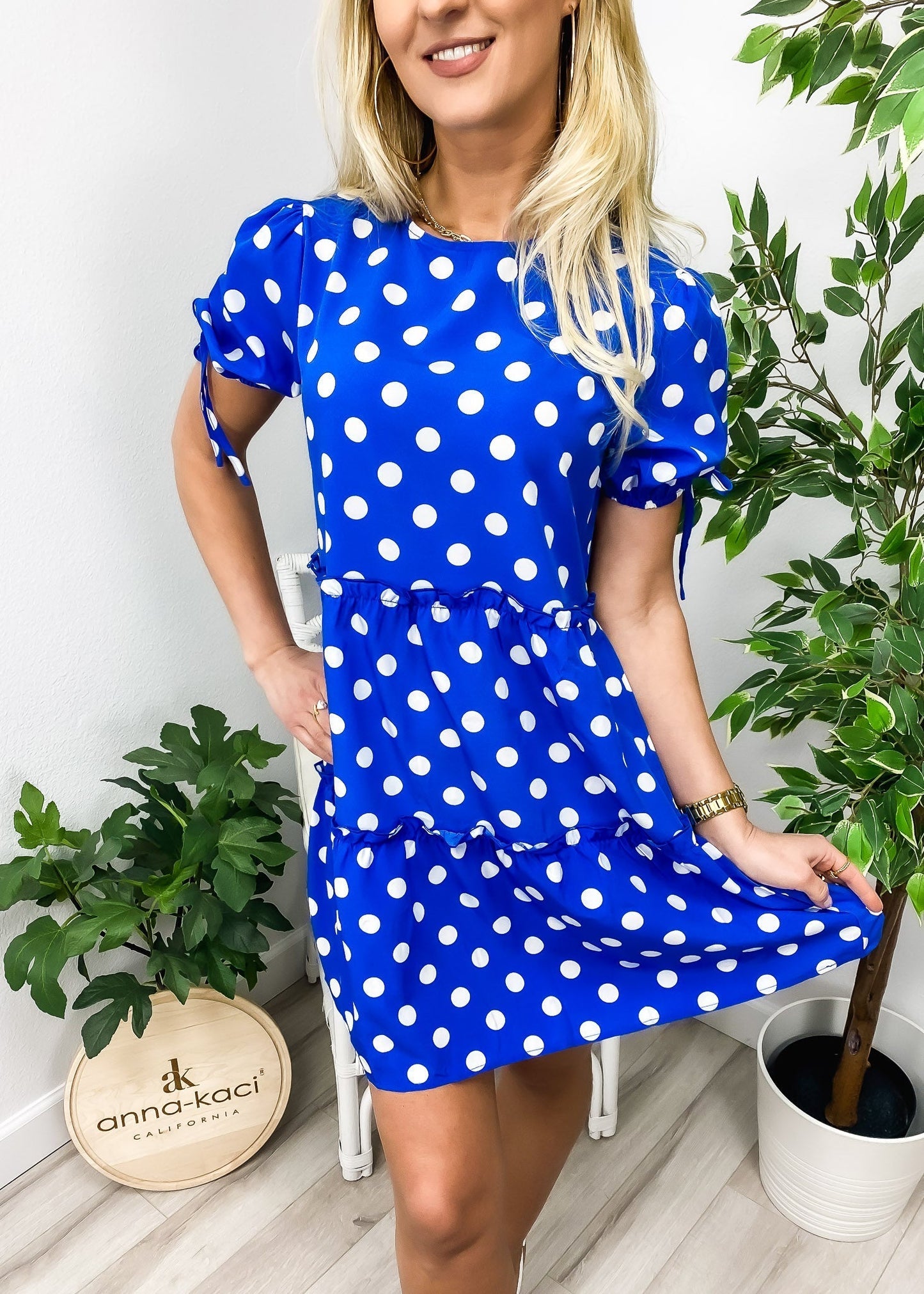 Dot Puff Sleeve Tiered Dress