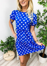 Dot Puff Sleeve Tiered Dress