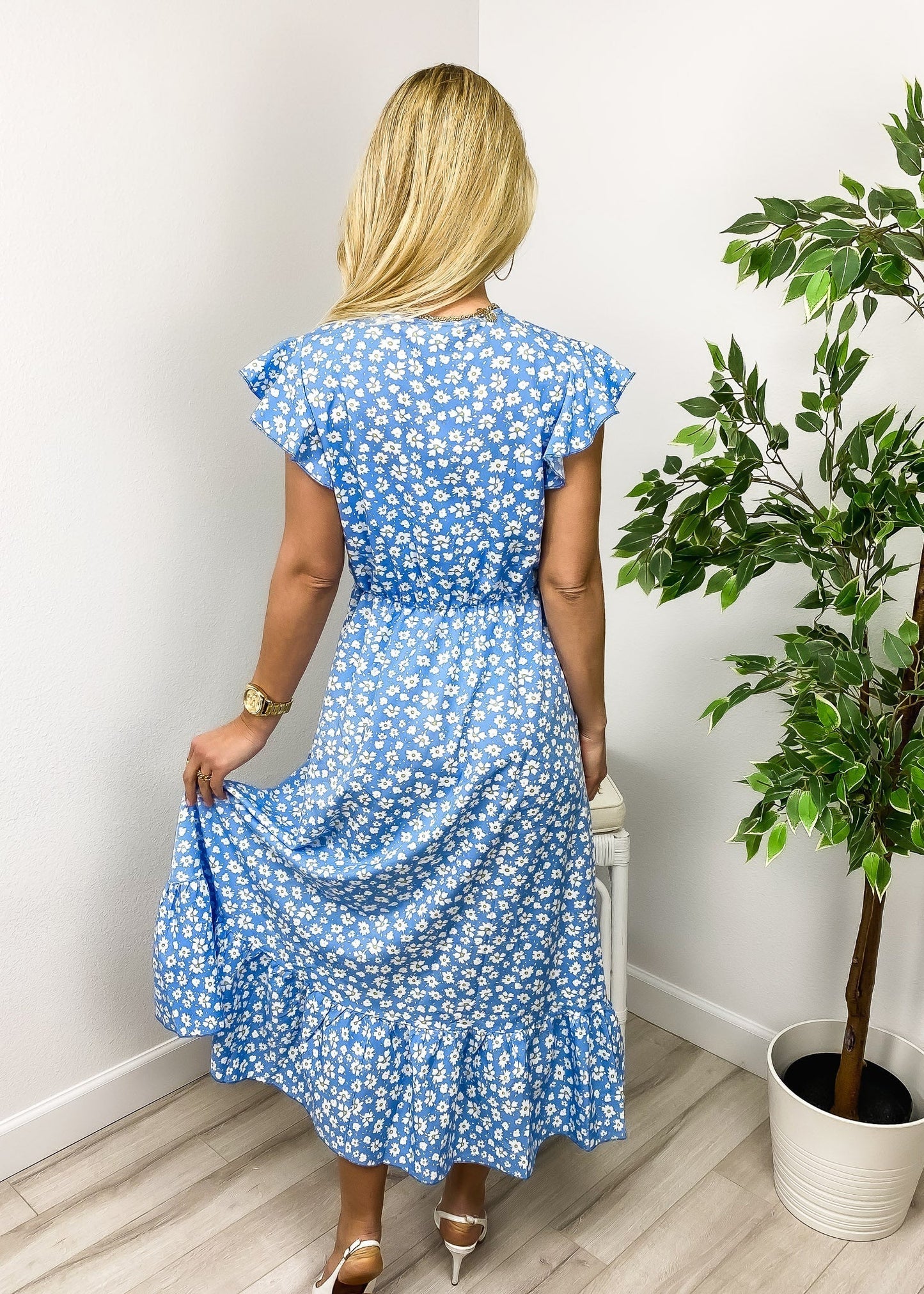 Print Asymmetrical Ruffle Hem Dress