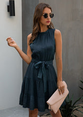 Wrinkled Style Belt Dress