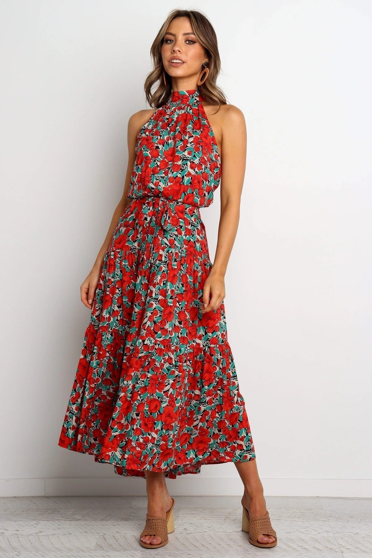 Halter Ruffle Maxi Dress