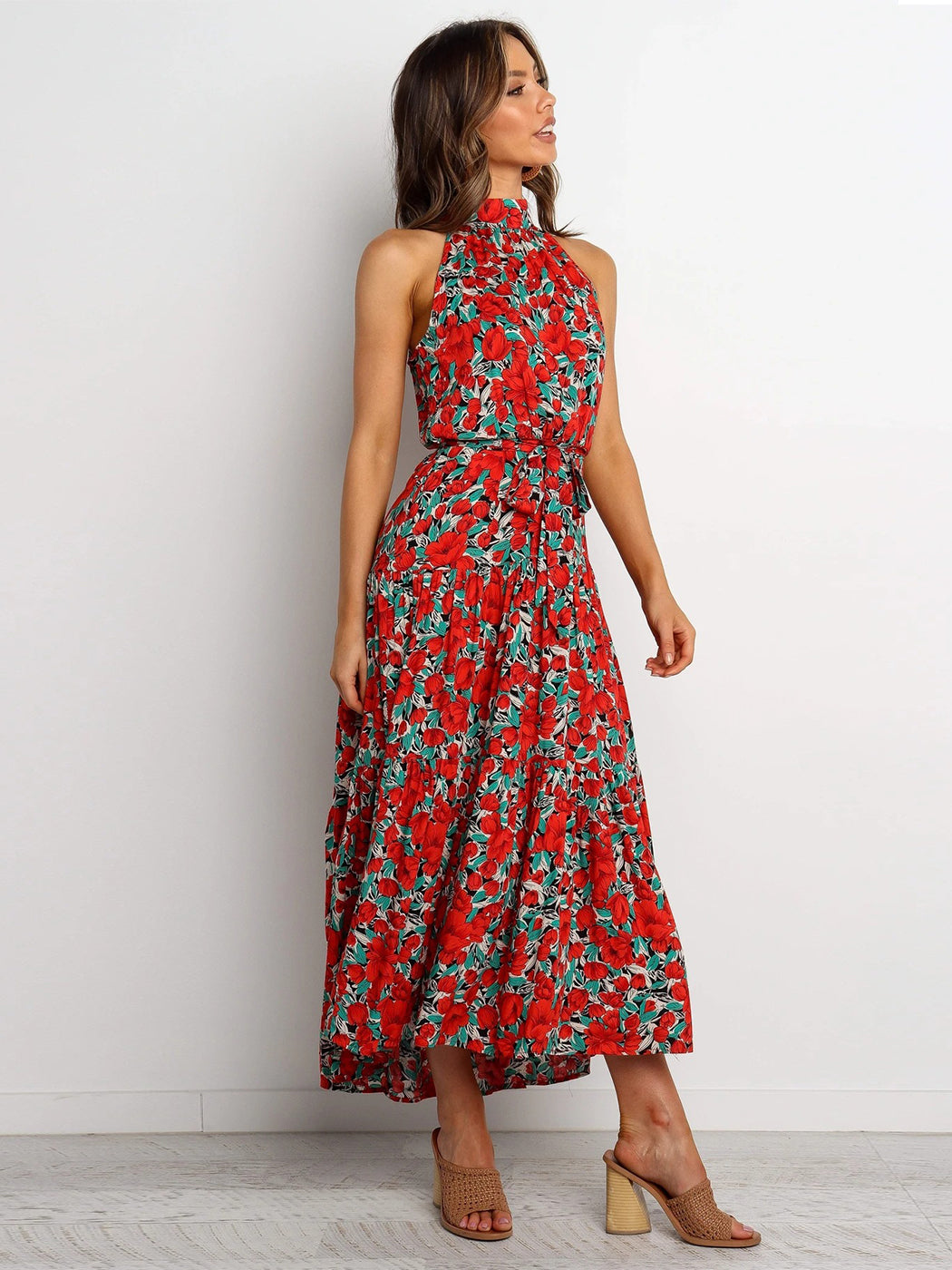 Halter Ruffle Maxi Dress