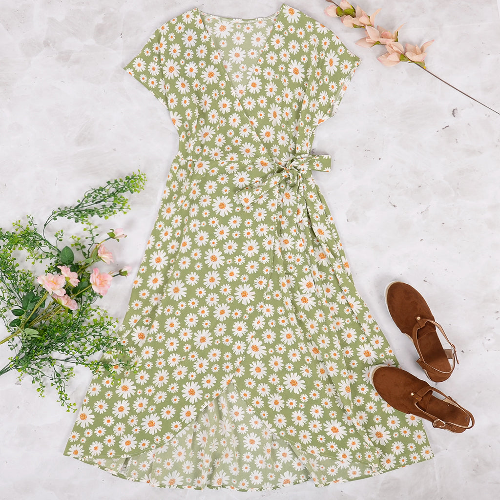 Daisy Wrap Tie Dress