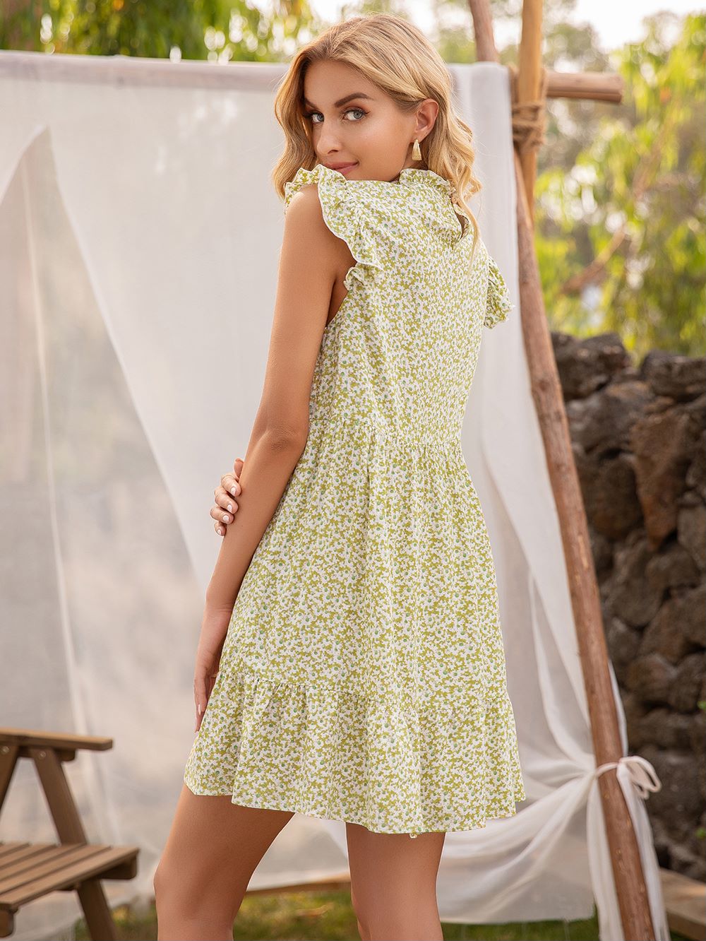 Smocked Neck Tunic Dress