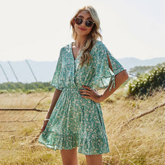 Cross-Front Ruffle Dress