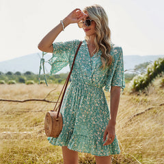 Cross-Front Ruffle Dress