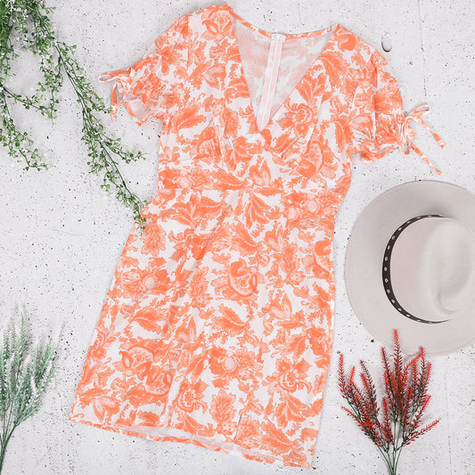 Plunge Neck Sleeve Dress