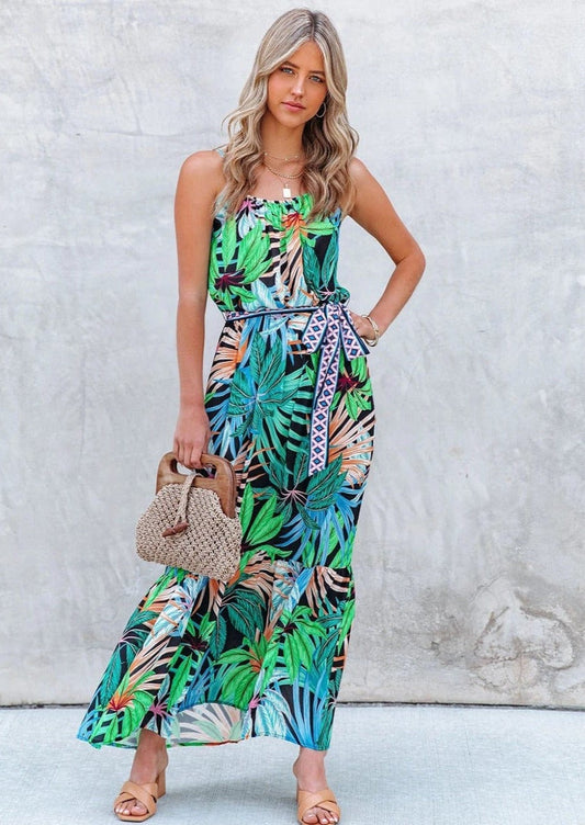 Bold Belt Tropical Dress