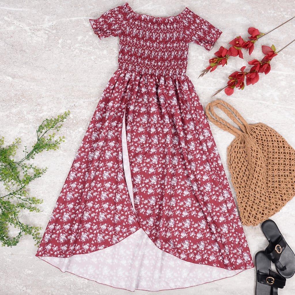 Smocked Wrap Off-Shoulder Dress