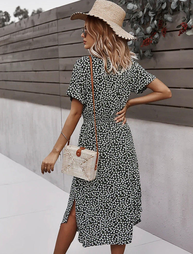 Button Down Smocked Collar Dress