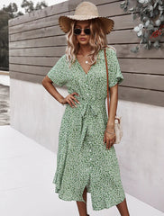 Button Down Smocked Collar Dress