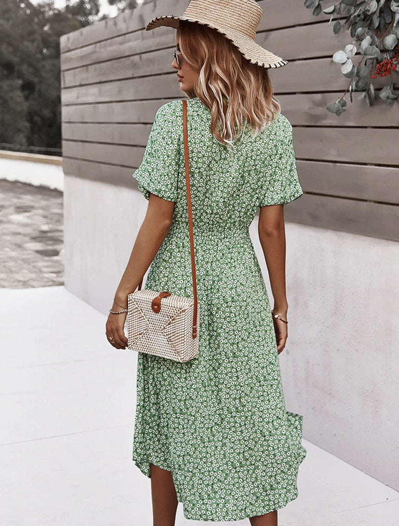 Button Down Smocked Collar Dress
