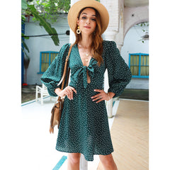 Polka Tied Bow Swing Dress