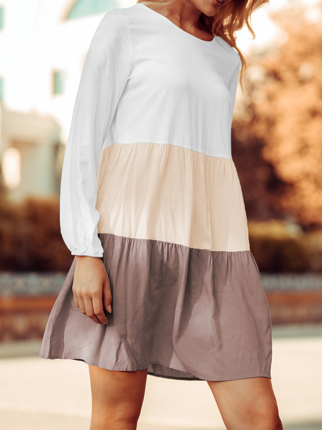 Colored Ruffle Sleeve Tunic Dress